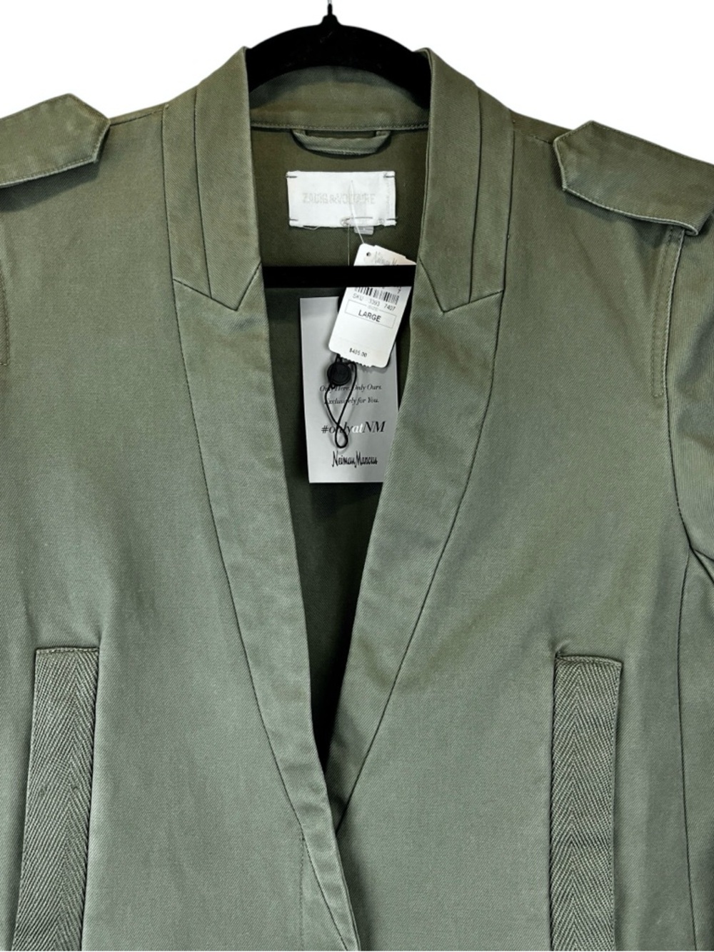 Zadig & Voltaire Vedam Bis Military Green Skull Cotton Utility Jacket Flaws Sz L - Picture 5 of 15